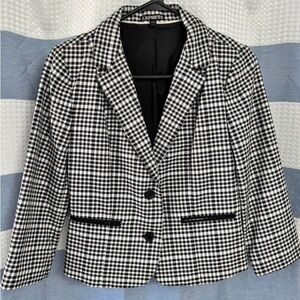 EXPRESS Black White Houndstooth 3/4 Sleeve Blazer Suit Jacket